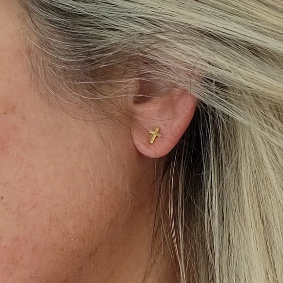 CHRISTIAN CROSS STUD EARRINGS, Choice of Color - Picture 2 of 4